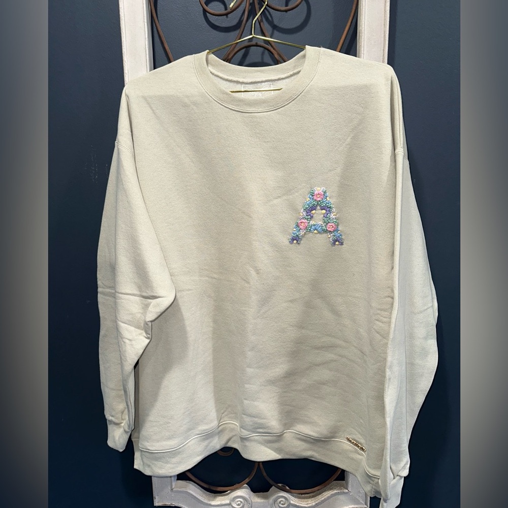 Floral Embroidered Crew Neck Sweater